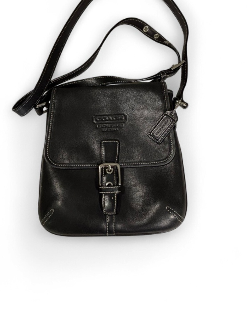 Coach Black Leather Crossbody with Buckle Accent